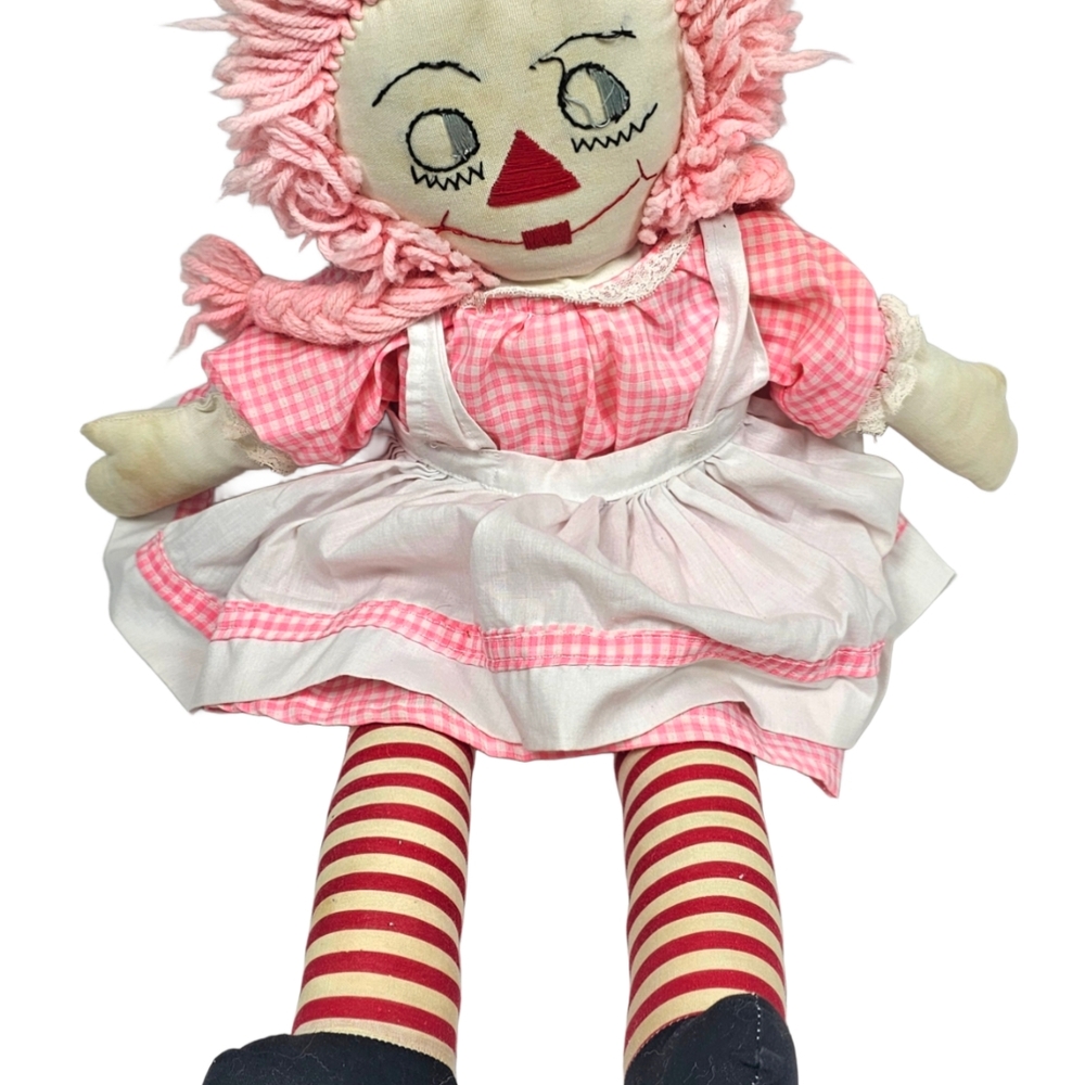 Unique OOAK Large 24" Raggedy Ann Doll w/Pink Pigtail Braid Hair & Gingham Dress - Picture 8 of 16